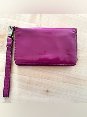HOBO Purple-Magenta Leather Wallet w/ Cream Floral Lining